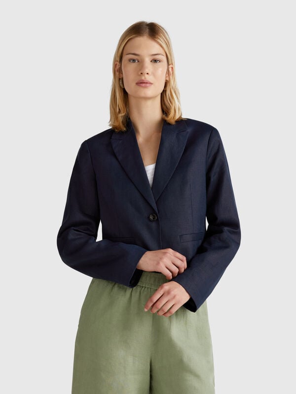 Blazer curto em linho puro Mulher