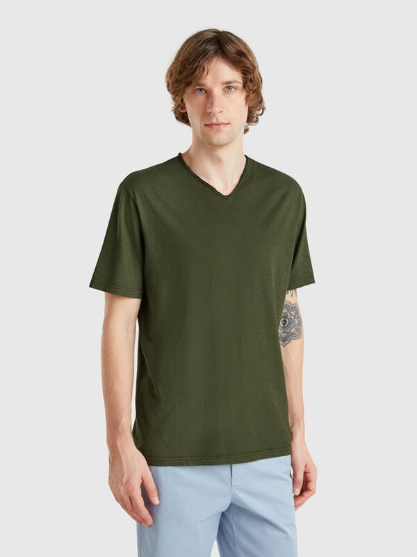 T-shirt 100% algodão com decote em V Homem