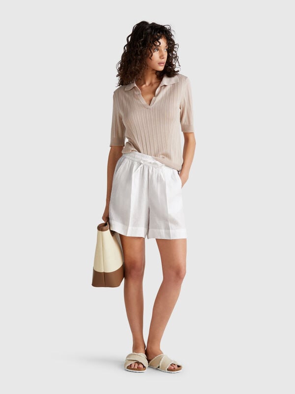 Shorts em linho puro com cordão de ajuste Mulher