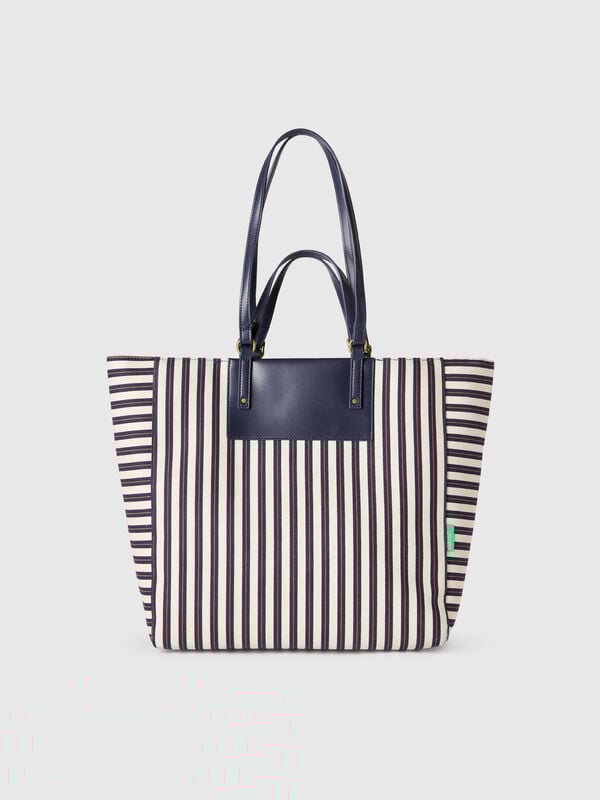 Tote bag às riscas azul e branco Mulher