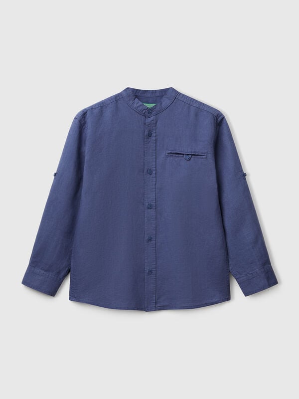 Camisa de gola coreana em mistura de linho Menino