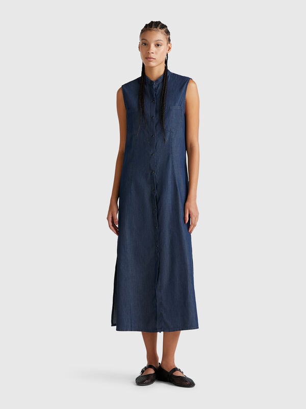 Chemise sem mangas em chambray Mulher