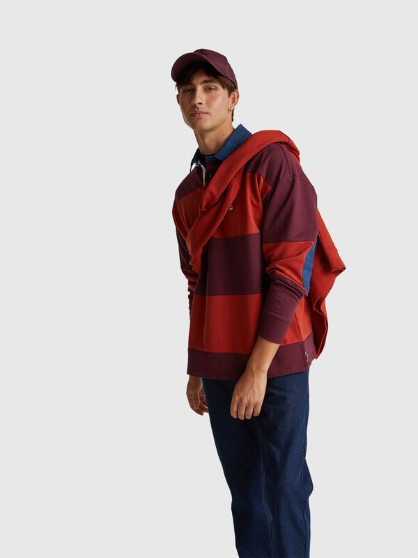 Polo rugby em felpo às riscas Homem