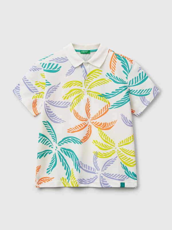 Polo branco com estampado tropical Menino