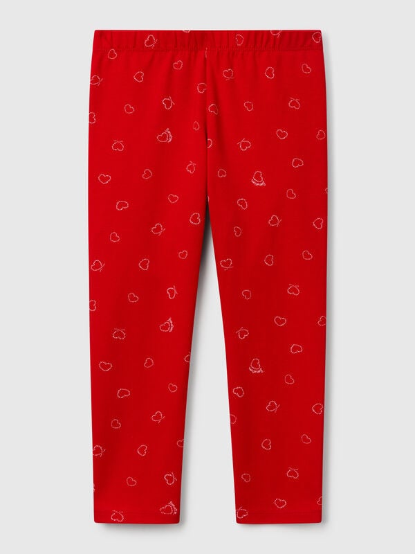 Leggings vermelhas com estampado aos corações Menina