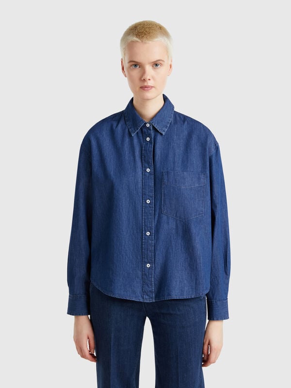 Camisa cropped em chambray Mulher