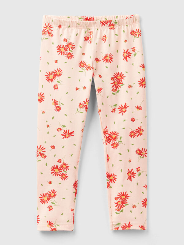 Leggings rosa claro com estampa floral Menina