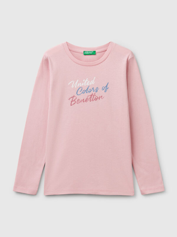 T-shirt de manga comprida com estampa glitter Menina