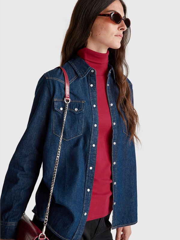 T-shirt de manga comprida com gola alta Mulher