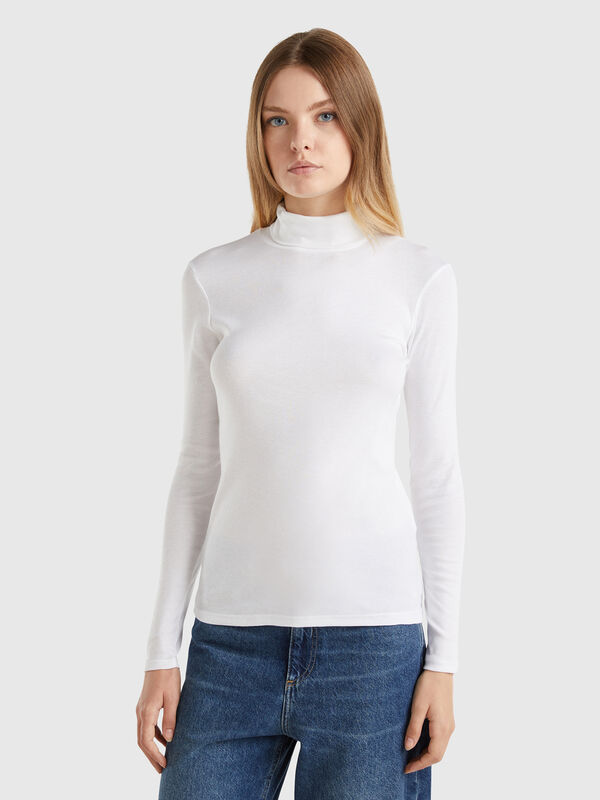 T-shirt de manga comprida com gola alta Mulher