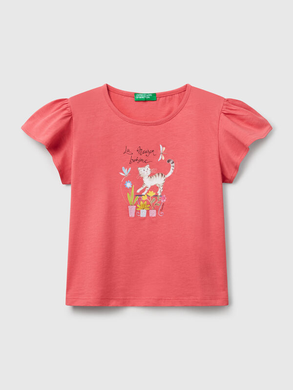 T-shirt com estampa e bordado Menina
