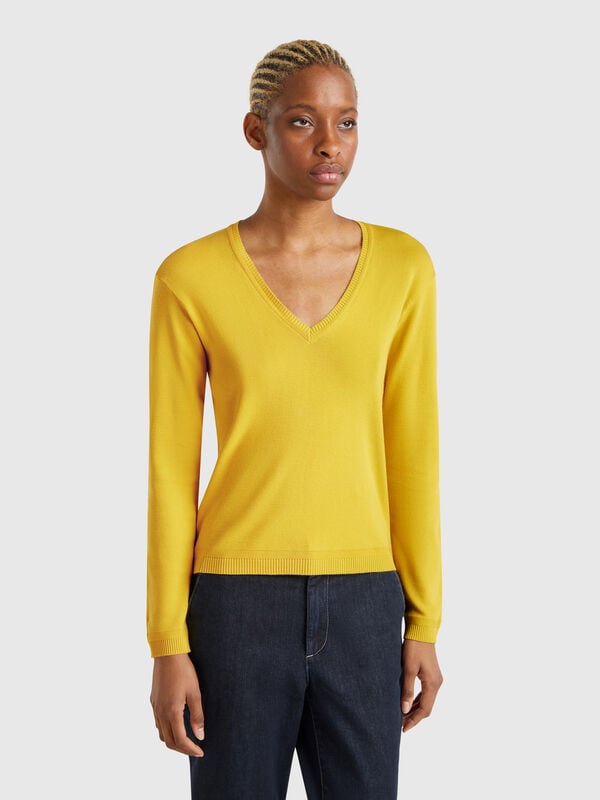 Camisola em algodão puro com decote em V Mulher