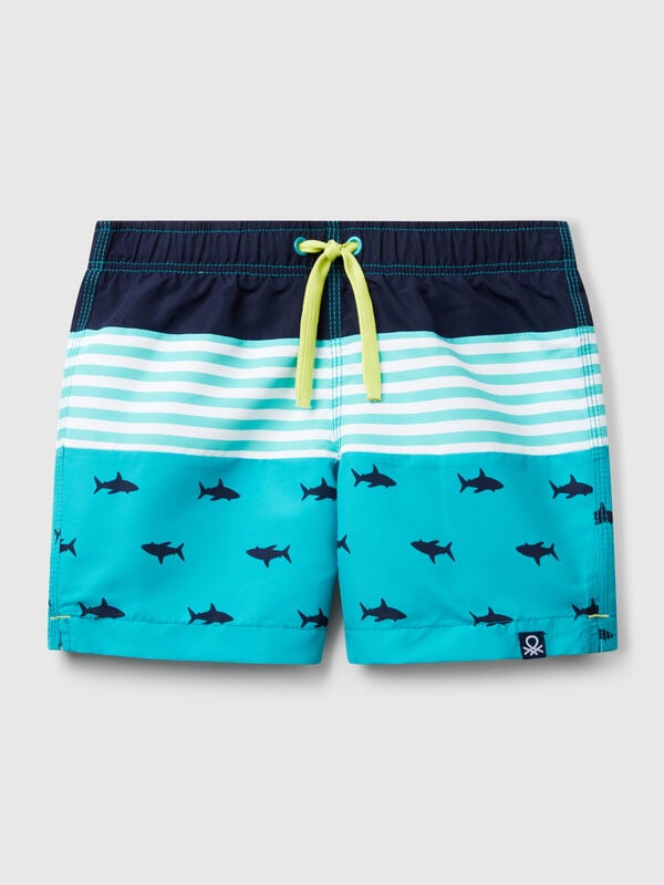 Boxers de banho com riscas e tubarões Menino