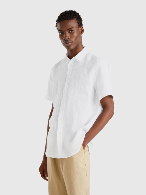 Camisa de manga curta em linho puro Homem