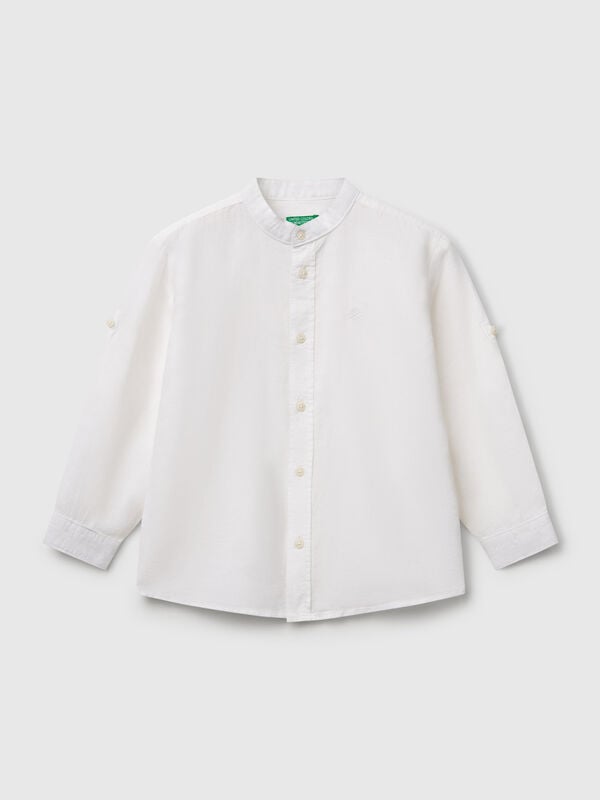 Camisa de gola coreana em mistura de linho Menino