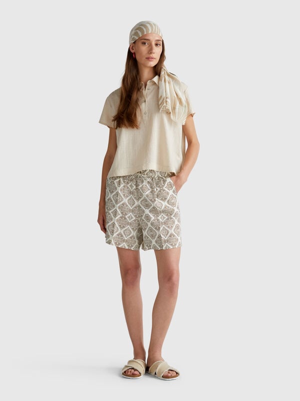 Shorts de linho estampado Mulher