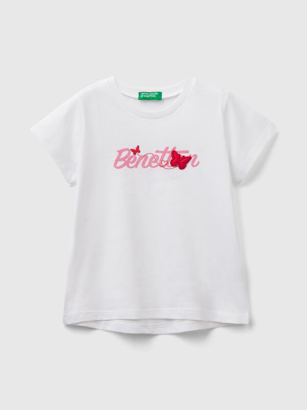 T-shirt em algodão orgânico com estampa logótipo Menina