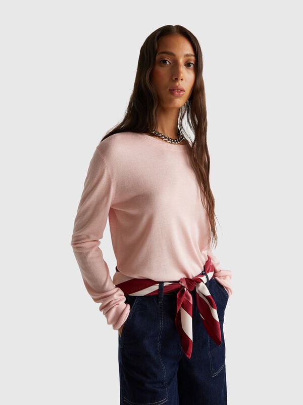 Camisola de manga comprida em mistura de seda Mulher
