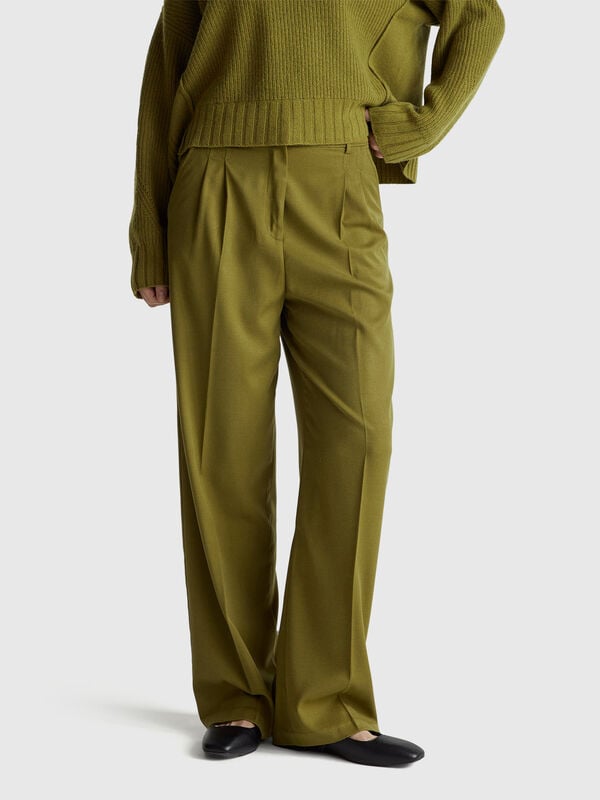 Calças regular fit em mistura de viscose Mulher