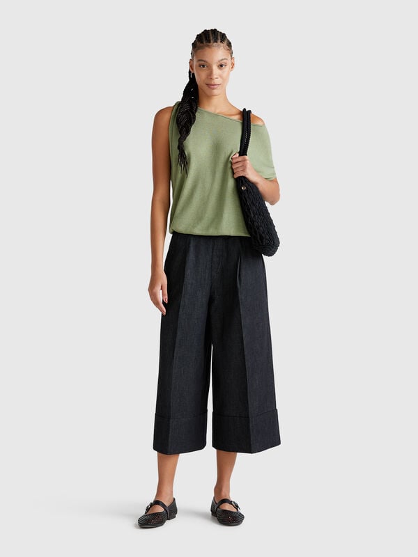 Jeans amplos com dobra Mulher