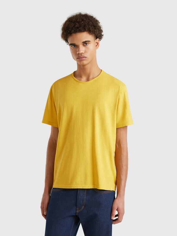 T-shirt mostarda em algodão flamé Homem