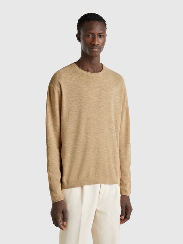 Camisola em mistura de linho e algodão Homem