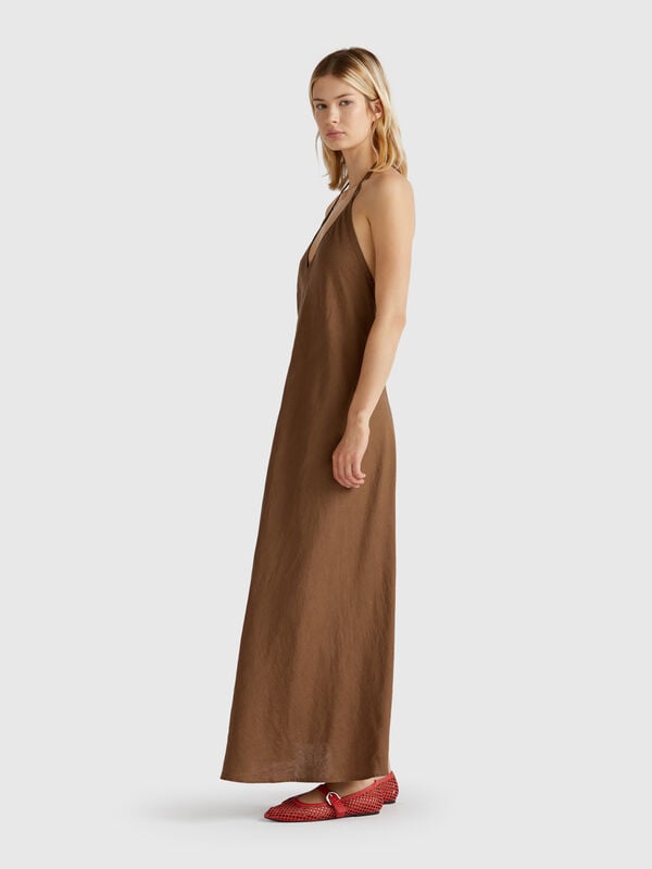 Vestido longo em linho puro Mulher
