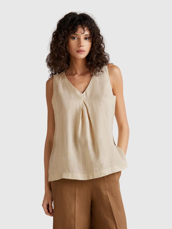 Blusa sem mangas em linho puro Mulher