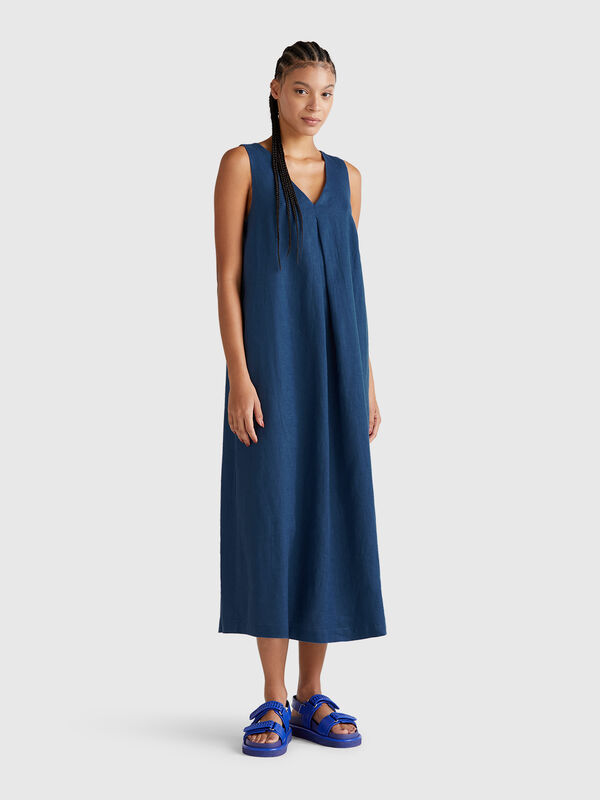 Vestido sem mangas em linho puro Mulher