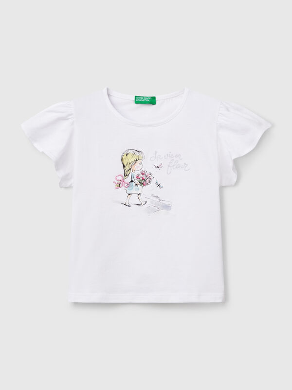 T-shirt com estampa e bordado Menina