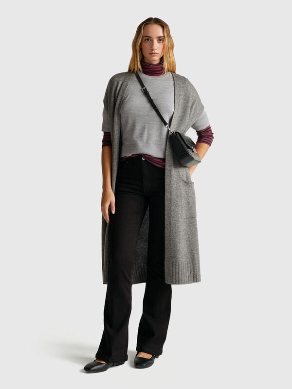 Camisola de manga curta em pura lã Merino Mulher