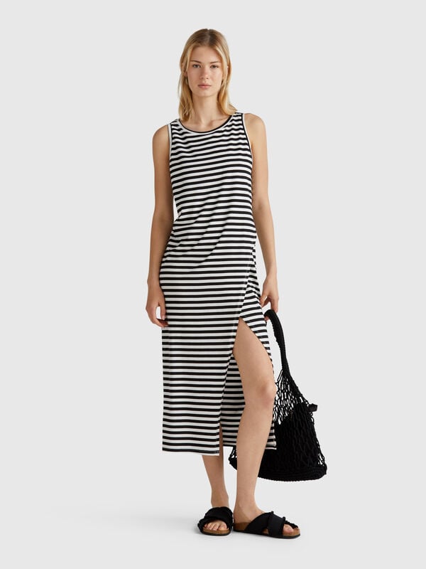Vestido às riscas com racha Mulher