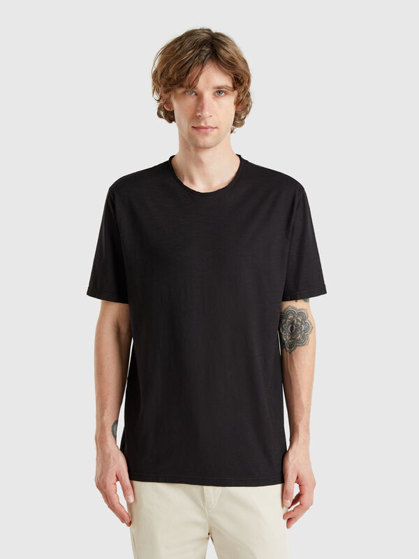 T-shirt preta em algodão flamé Homem