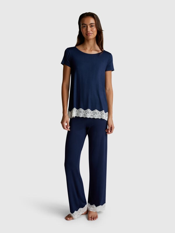 Calças fluidas com renda Mulher