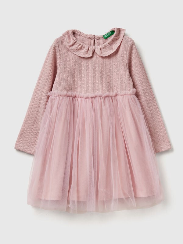 Vestido com gola em tule Menina