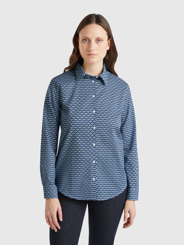 Camisa azul-escuro padrão Mulher