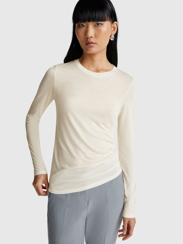 T-shirt em mistura de viscose e caxemira Mulher