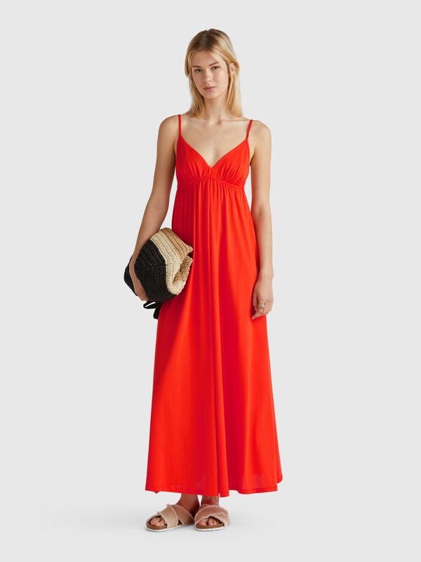 Vestido mesclado de algodão e viscose Mulher