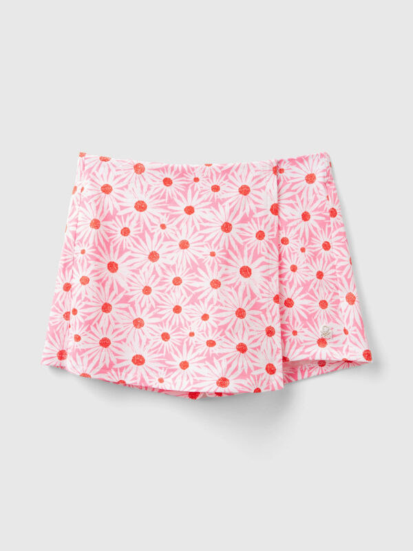 Saia-calça rosa com estampa floral Menina