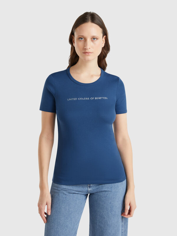 T-shirt 100% algodão com estampa logótipo glitter Mulher