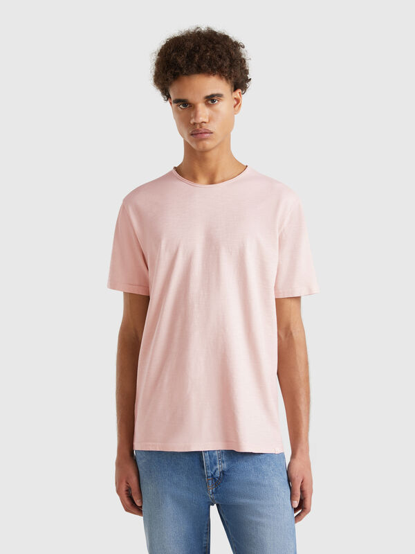 T-shirt rosa carne pó em algodão flamé Homem