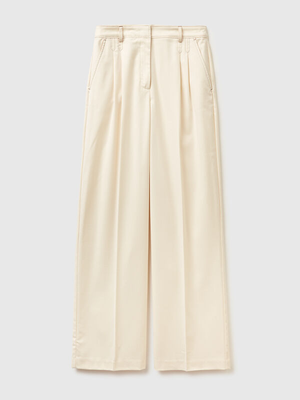 Calças regular fit em mistura de viscose Mulher