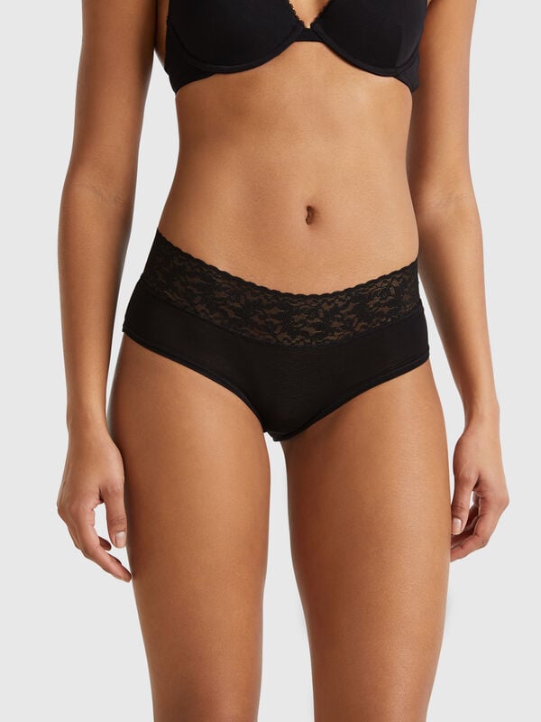 Culotte com borda em renda Mulher