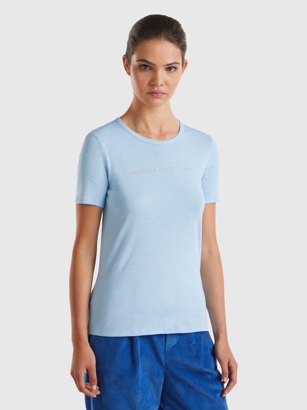 T-shirt 100% algodão com estampa logótipo glitter Mulher