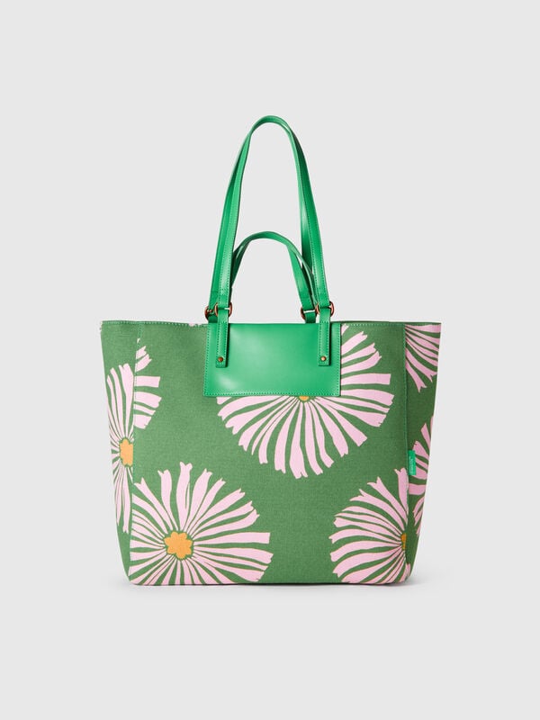 Tote bag verde com estampa de flores Mulher