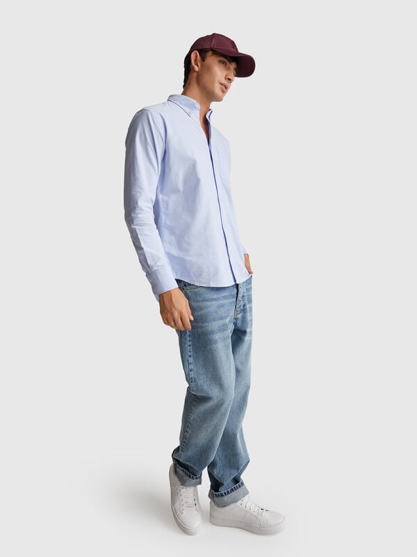 Camisa azul-claro regular fit button down Homem