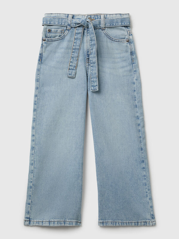 Jeans wide fit com laço Menina