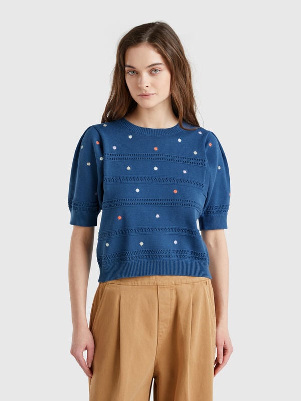 Camisola com flores bordadas Mulher