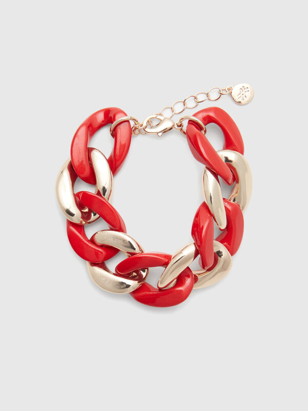 Pulseira de corrente dourada e vermelho tijolo Mulher