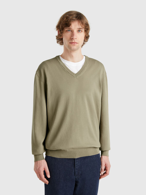 Camisola em algodão puro com decote em V Homem
